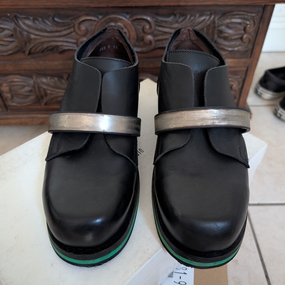 Men's Black Leather Shoes with Silver Accent